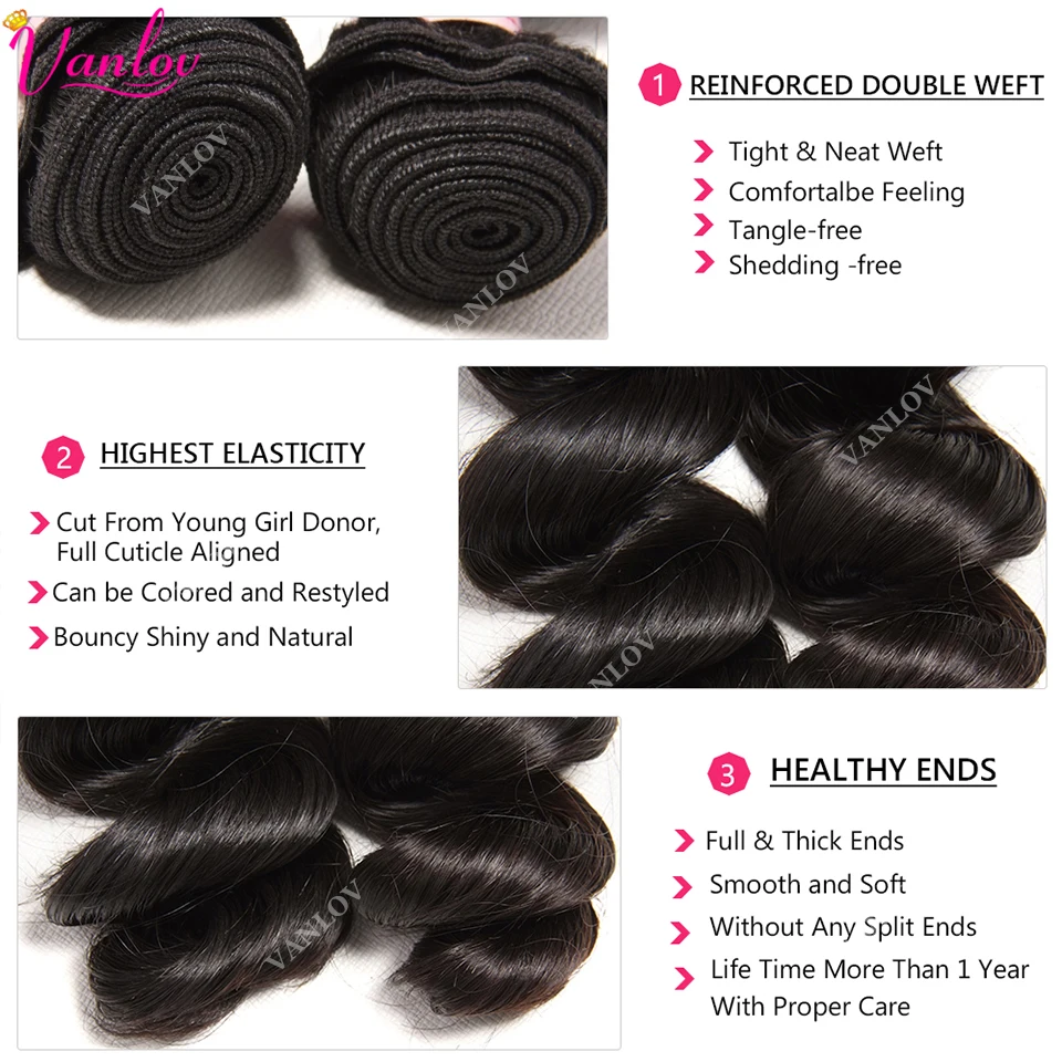 Vanlov 30 Inch Bundles Peruvian Loose Wave Hair Bundles 100% Human Hair Extensions 1/3/4pcs/Lot Long Hair Remy Hair Weave Bundle