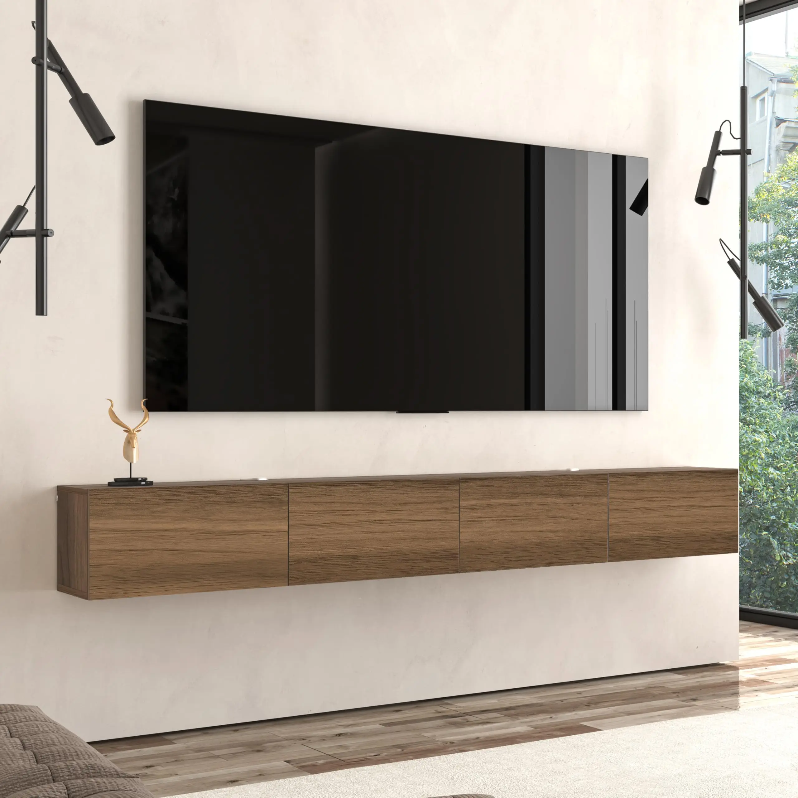 Atelier Mobili Floating TV Stand Wall Mounted for 75-85 Inch TVs - Modern Entertainment Center with Storage - 2-Piece