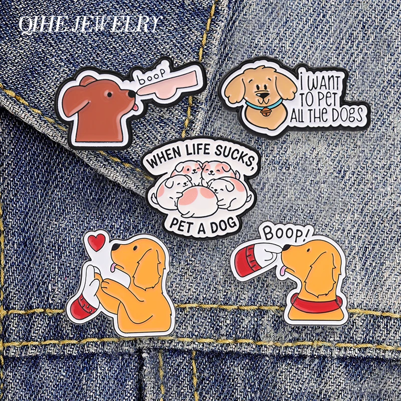 I Want To Pet All The Dogs Badge When Life Sucks Pet A Dog Enamel Pin Cartoon Cute Chubby Dog Brooch Lapel Bag Badge Jewelry Pin
