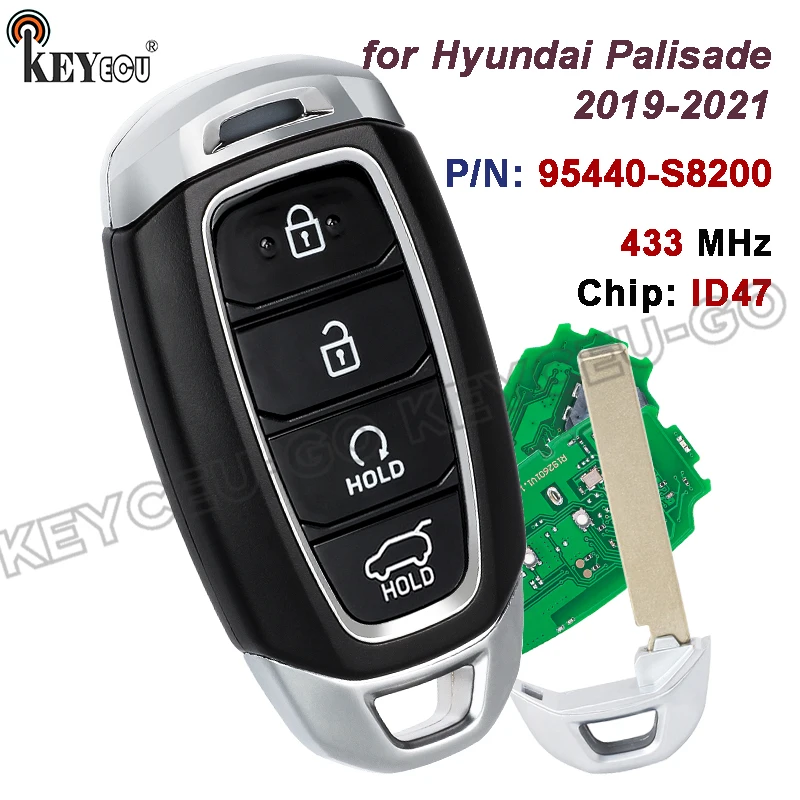 

KEYECU P/N: 95440-S8200 433 МГц ID47 Чип FCC ID: FOB-4F19 Умный дистанционный ключ без ключа для Hyundai Palisade 2019 2020 2021