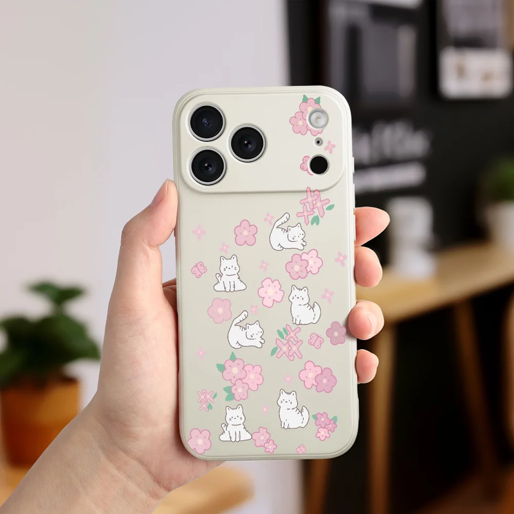 حافظة هاتف Cat Sakura لهاتف iPhone17 ProMax 17 Air 16 15 14 13 12 11 Pro Max XS Max7 8 Plus 16e 16 Plus غطاء من البولي يوريثان