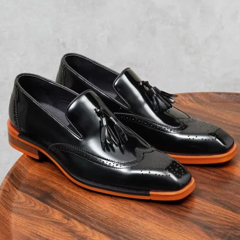 Fashion Slip-on Business Casual Leather Shoes For Men New Style Men Patent Leather Shoes Fringed Loafers Men's Dress Shoes