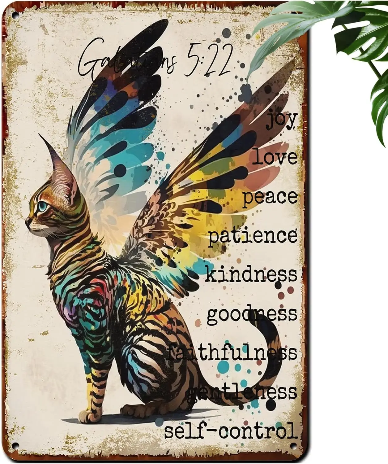 Bengal Cat With Wings Rainbow Vintage Tin Sign,Wings And Animals Wall Decor for Home Cafes Office Store Pubs Club Sign Gift  Pla