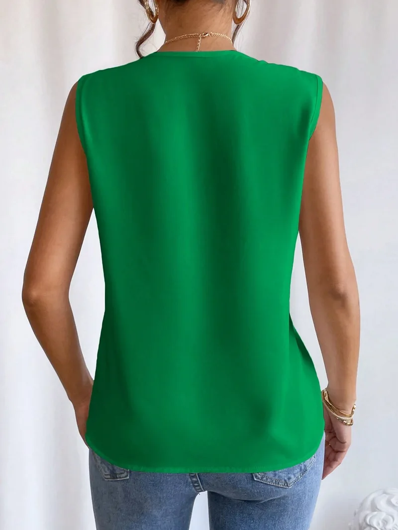 New Summer Women Multi-Level V-Neck Solid Color Sexy Vest Women Top Sleeveless Tank Tops T Shirt Shirts