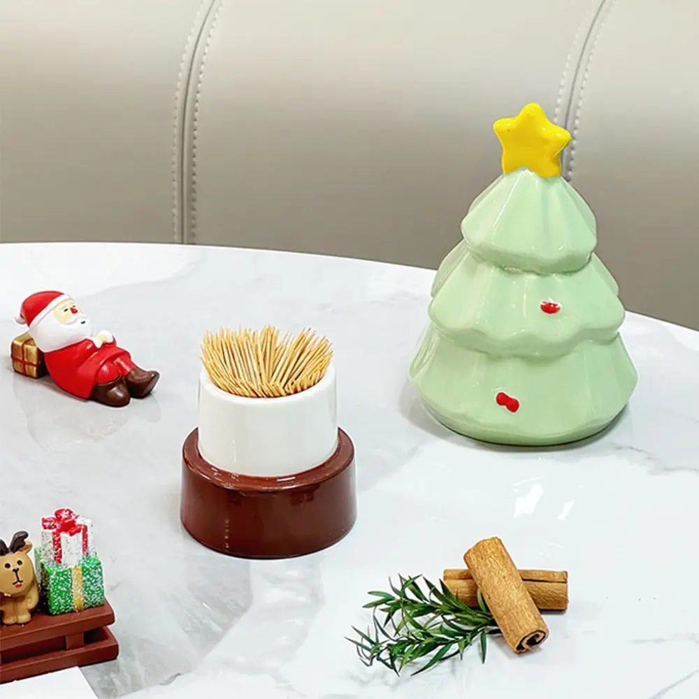 

Creative Cute Toothpick Holders Household Christmas Tree Shaped Toothpick Dispenser Box Large Capacity Durable