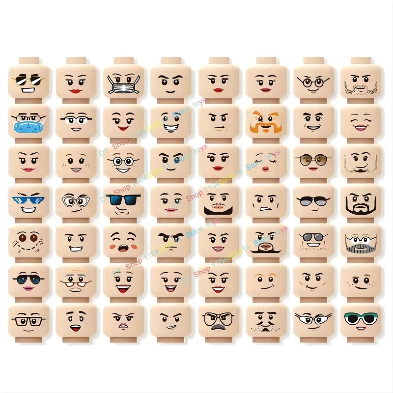 New 56pcs/lot Bricks Building Blocks Mini Figure Creative Head Faces Laugh Cry Cute Facial Expression Educational Kids Toys