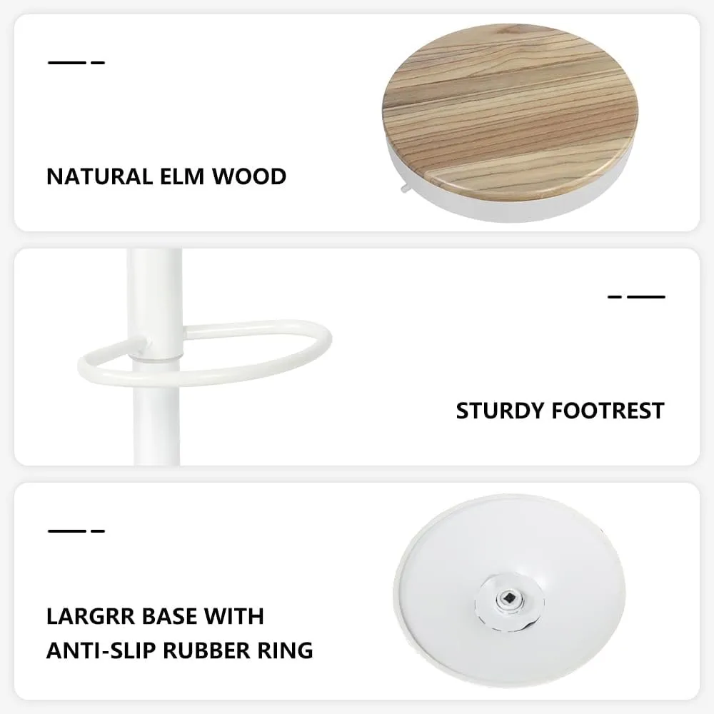 Kidol & Shellder Bar Stools Set of 2 Round Adjustable Swivel Barstools Modern Backless Bar Chairs Wooden Seat Counter Height Sto