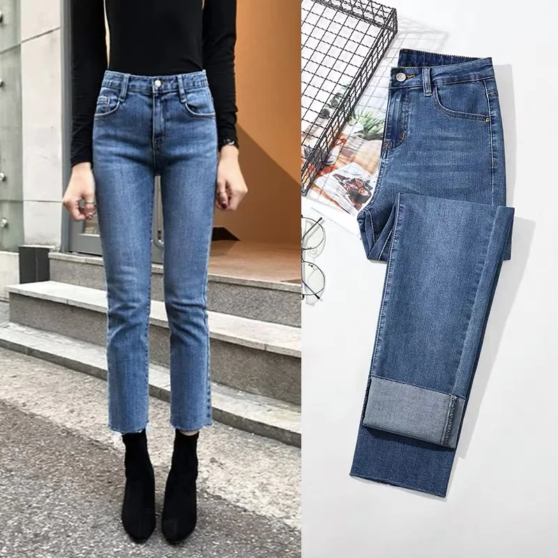 

Slim Fit High Waist Denim Capri Pants Women's Spring New Sle Straight Leg Jeans Casual Comfortable Medium Stretch Denim