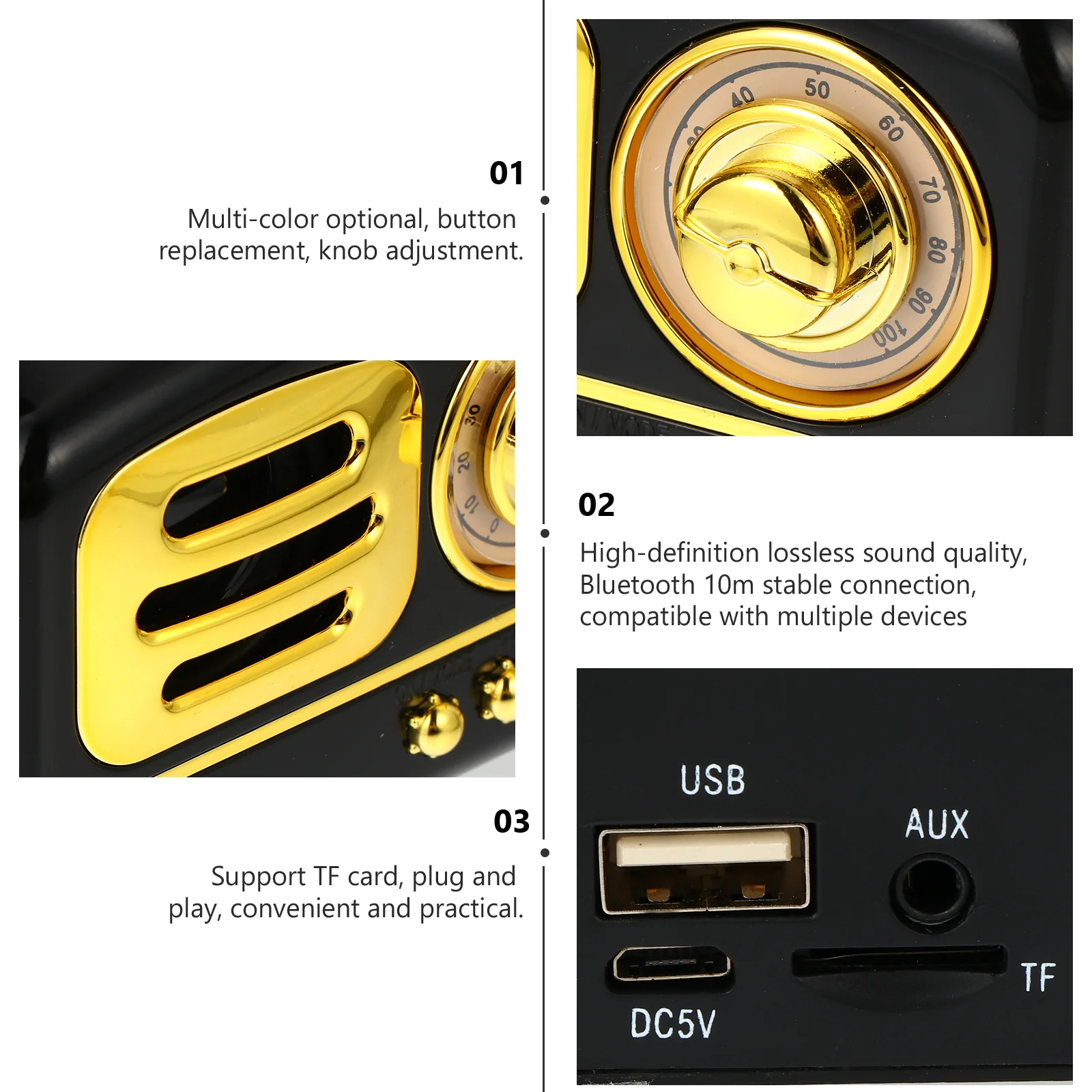 

1 set Retro Speaker Mini Portable Wireless Music Box Card Support Plug Play Vintage Mini Speaker Desktop Decoration