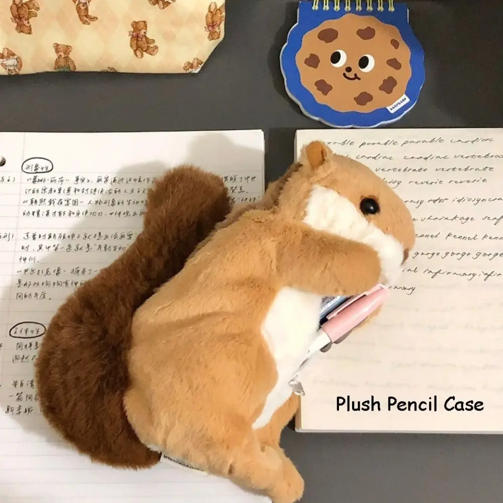 Cute Student Stationery Short-tailed Squirrel Pen Bag Large-capacity Soft Storage Pen Bags Plush Pencil Case Squirrel Plush Doll