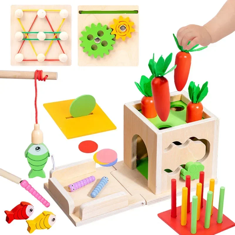 

8 in 1 Montessori Permanence Box Carrots Toys Child Wooden Shape Sorting & Matching Educational Toys for Kid Over Age 1-Year-Old