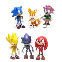6 Pcs Film and Television Animation Super Sonic Action Figures PVC Model Dr. Eggman Echidna Miles Prower Collection Kid Gift Toy