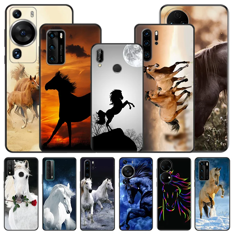 Phone Case For Motorola G200 OneFusion G30 G31 Huawei P20 P30 P40 Lite P-Smart iphone6 Black White Flower Horse Matte Soft Cover