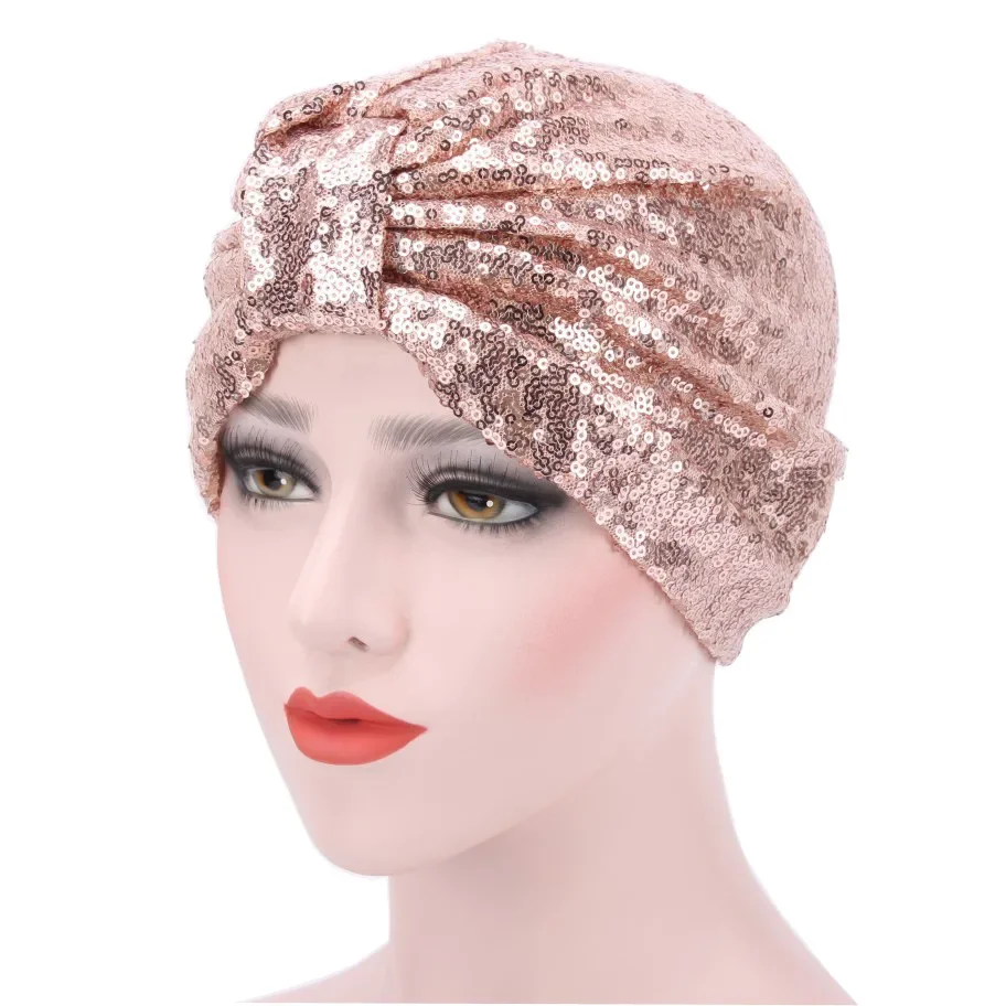 Muslim Women Hijab Hat Sequin Bonnet Beanie Knotted Turban Cancer Chemo Cap Hair Loss Headscarf Bandanas Headband Turbante Mujer