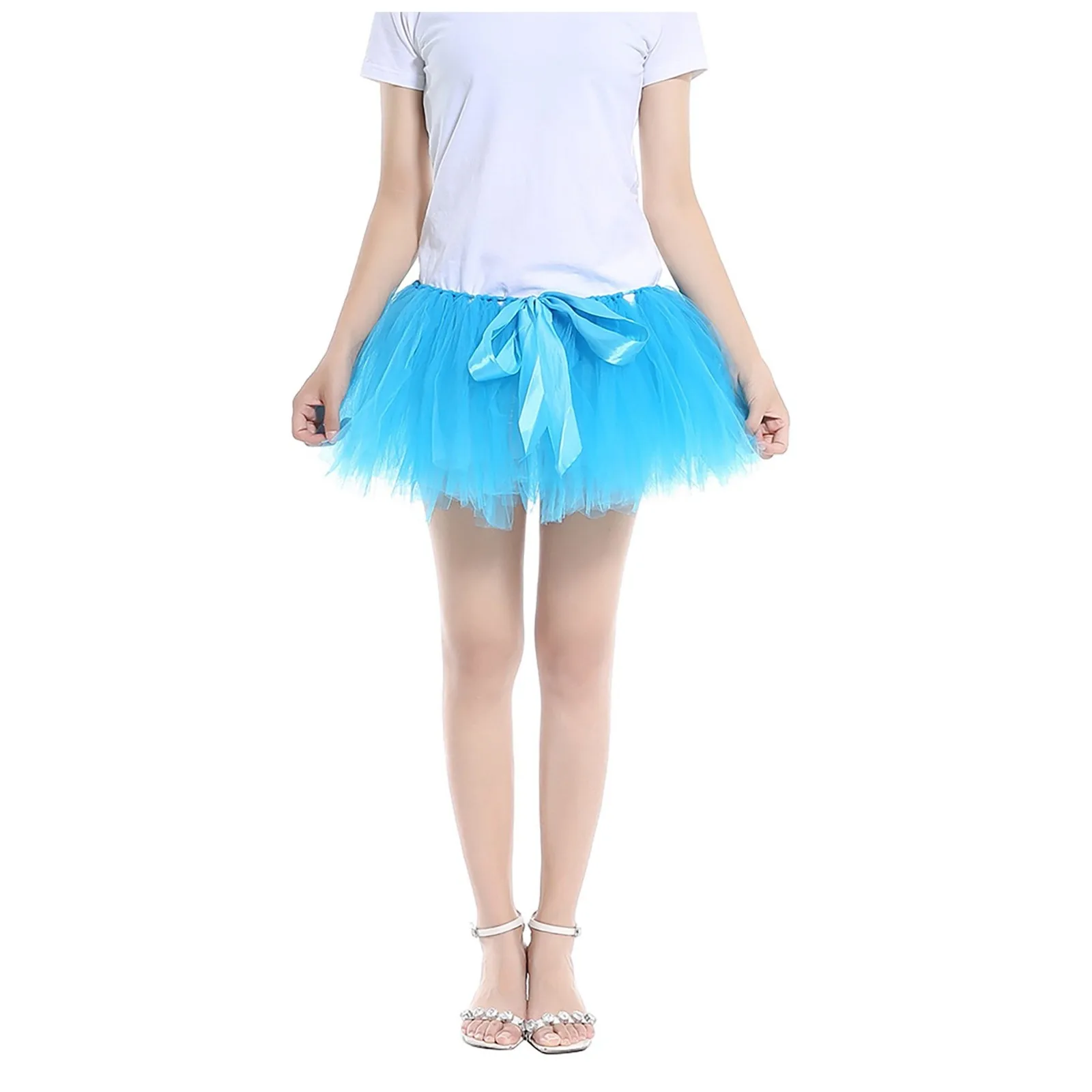 A-Line Women Tutu Skirt Versatile Stretchy Mini Flared Casual Skirt Ballet Performance Elastic Waist Tulle Petticoat Skirts