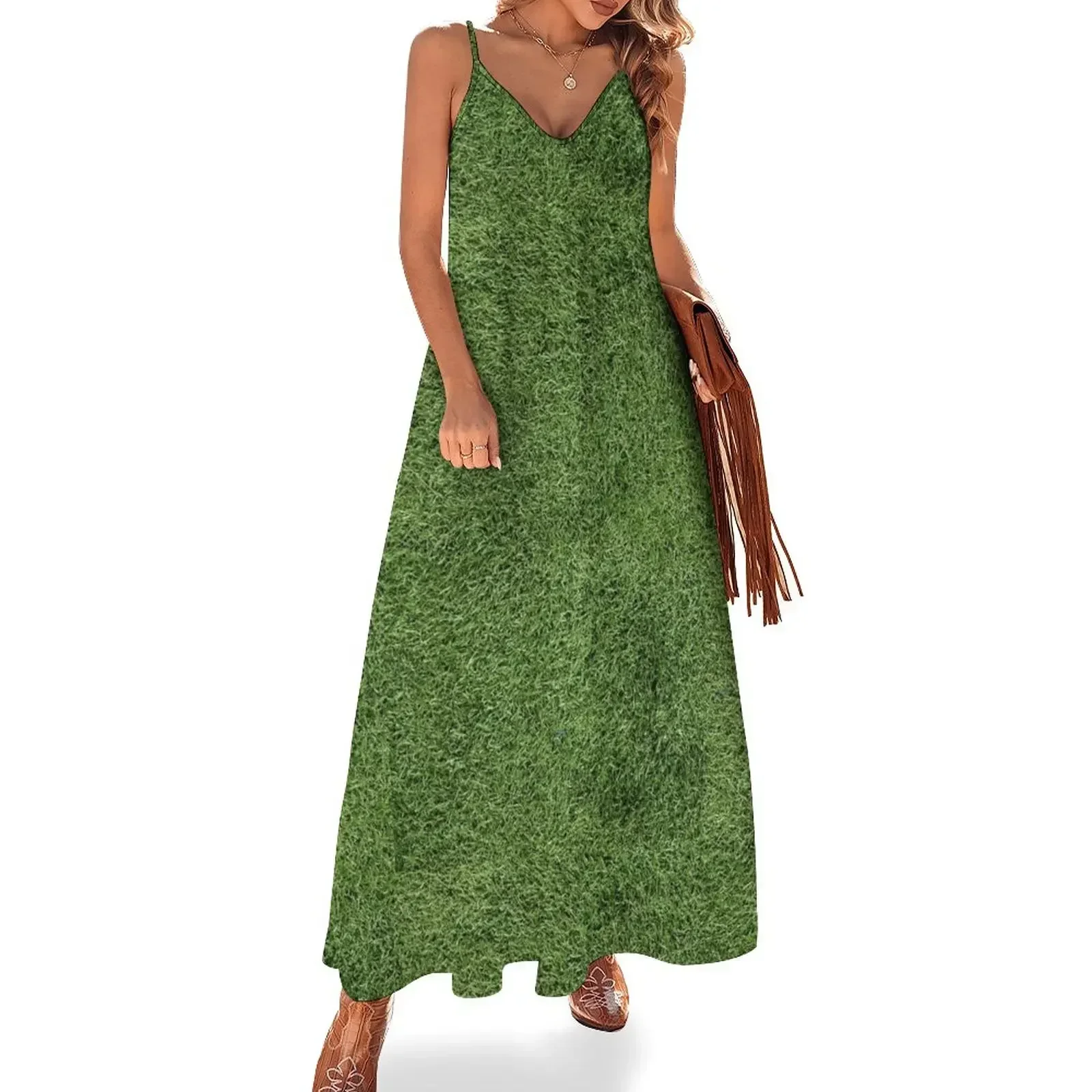 Astroturf Lush Green Turf Grass Athletic Field Texture Sleeveless Dress prom clothes dress Women's summer suit Dress