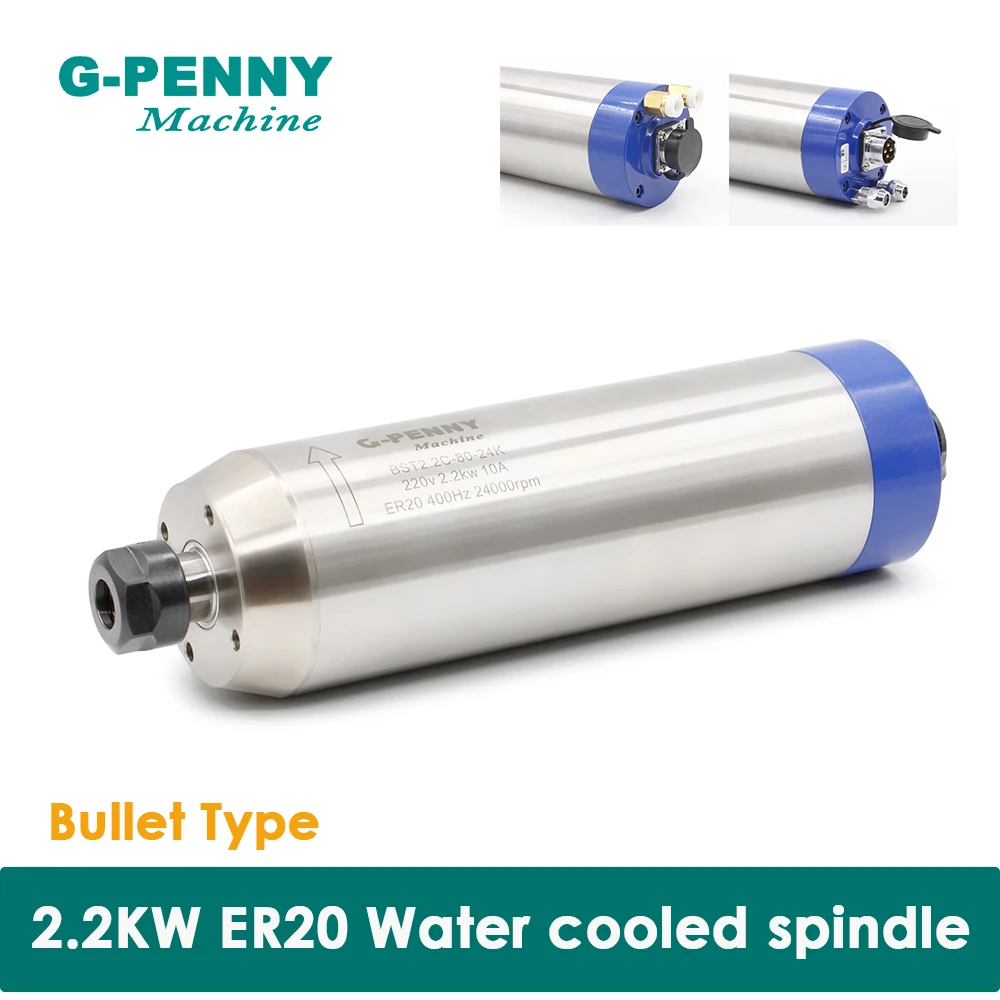

G-PENNY CNC Spindle Motor 110v 220v 380v 2.2KW ER20 Water Cooled Spindle Motor 4 pcs Bearings Wood Stone working spindle motor