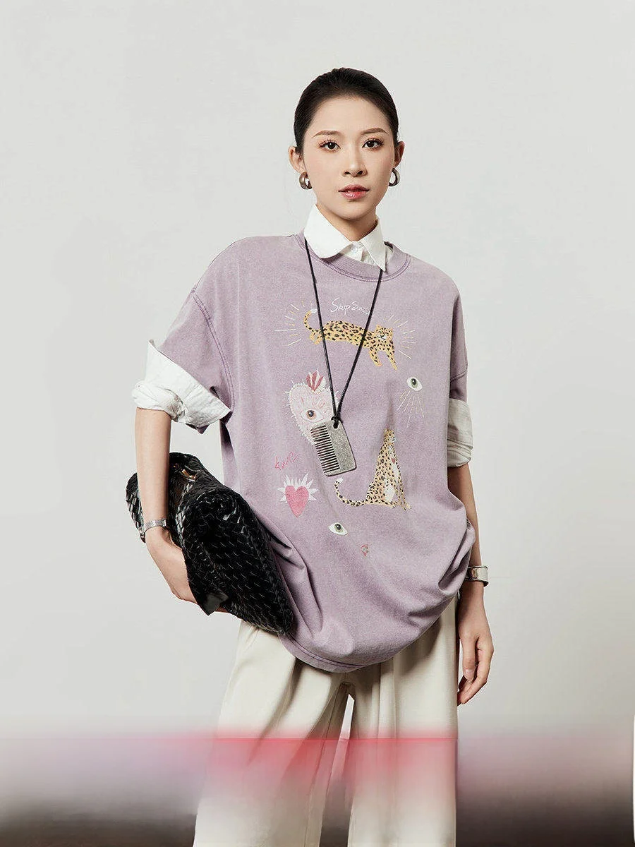 

Ретро-футболка с эффектом потертости, круглой горловиной, свободного кроя, повседневная, простая, летняя, новая, для работы, с креативным принтом...