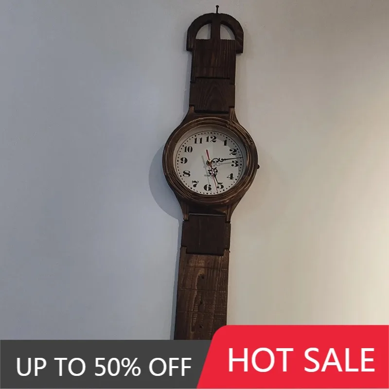 Solid Wood Clocks Creative Retro Wall Mounted Clock Living Room Bedroom Study Clocks Home Indoor Decoration Mute Foldable Clock
