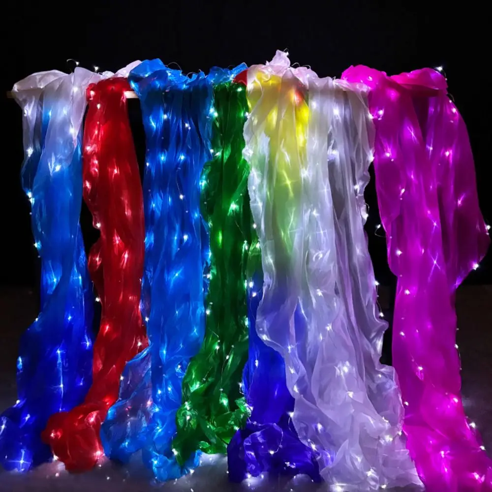 พัดเต้นรำแบบคลาสสิก LED สีไล่ระดับ ผ้าเรยอนเทียม ยาว 1.5 เมตร สำหรับการแสดง เต้นระบำหน้าท้อง พัดฝึกซ้อมสำหรับนักเต้น