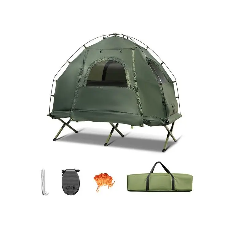 

1-Person Folding Camping Tent with Sunshade and Air Mattress