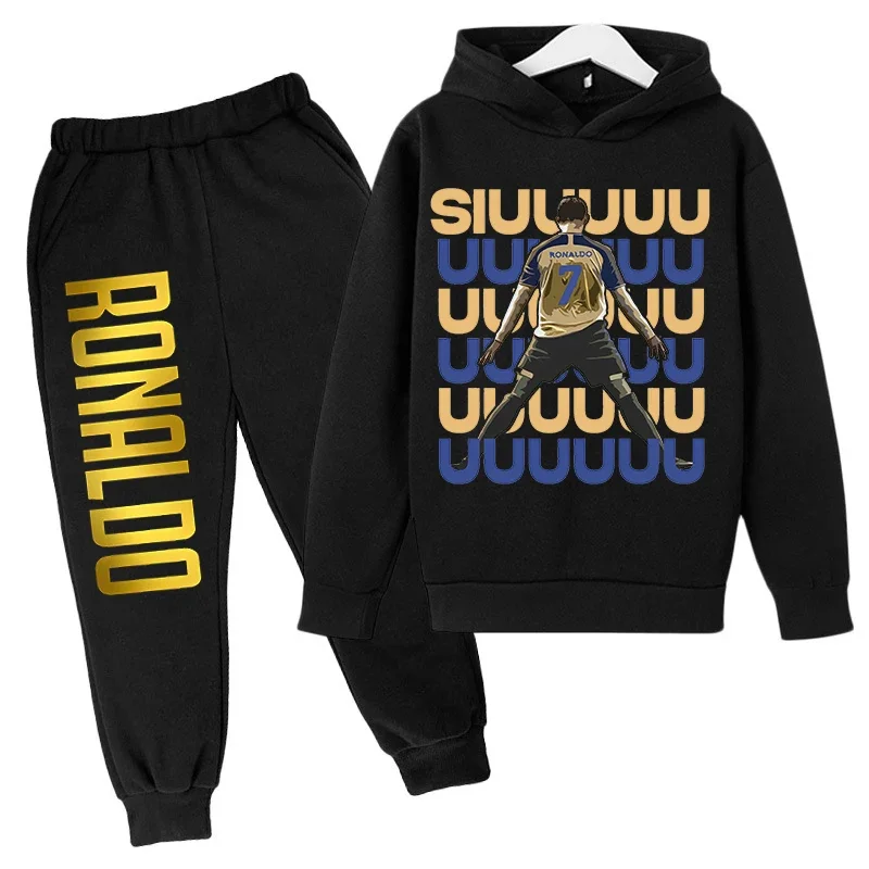 Children's Clothing Children's Sports Suit Spring and Autumn Fleece Hoodie Pants 2-piece Set Ronaldo Printed Kids Clothes Girls