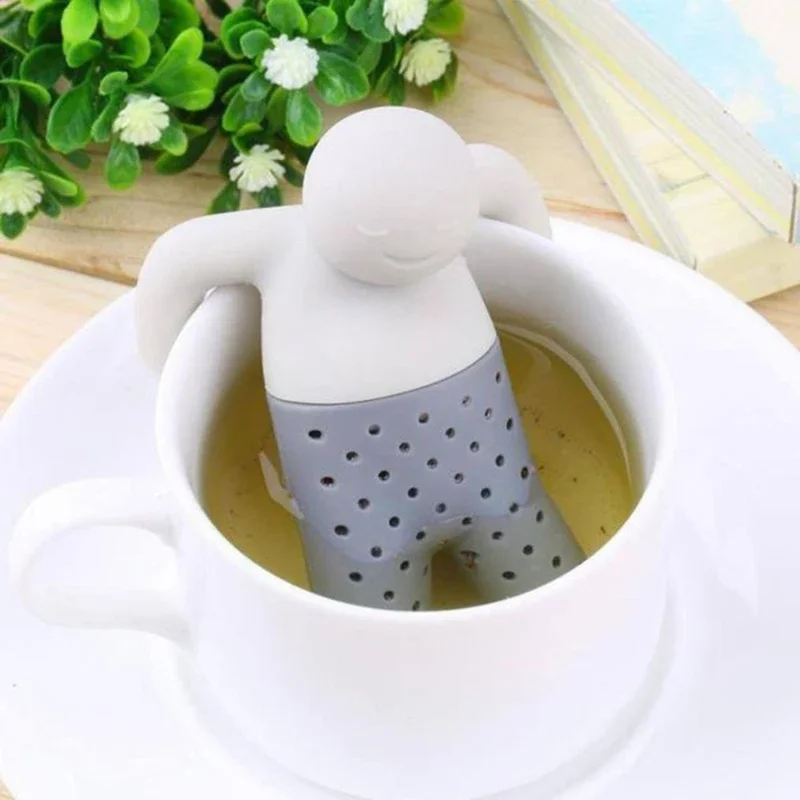 Gray Interesting Silicone Tea Strainer, Cute Cartoon Tool, Lazy Portable Creative Filter, Brewing Making Teapot