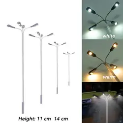 10pcs Miniature Street Model Lamppost Train Garden Single Two Head White/Warm White Light 1:75 HO Scale for Train Layout Scene