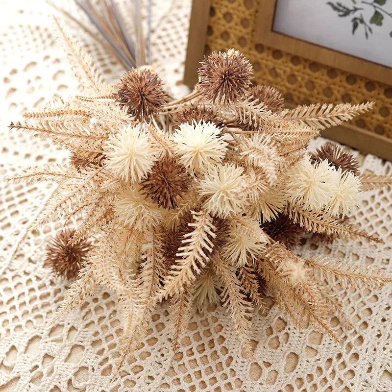 Kiku Blume Künstliche Stachelige Kugel Blumen Kunststoff Braun Pompom Mums Gefälschte Pflanze DIY Hause Hochzeit Zimmer Retro Lavendel Dekoration – Detail 4