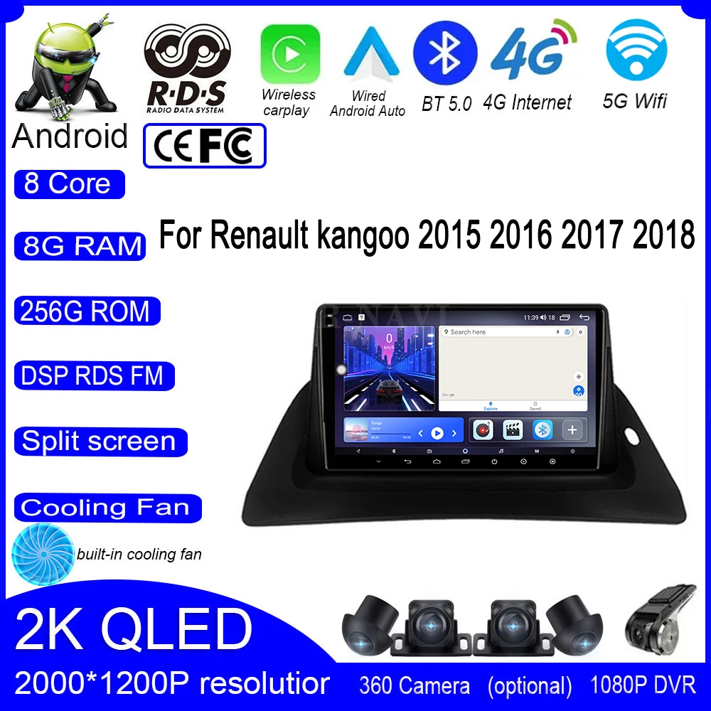 9 lnch For Renault kangoo 2015 2016 2017 2018 Android 14 Car Video Multimedia Stereo Player Stereo DSP Auto Navigation