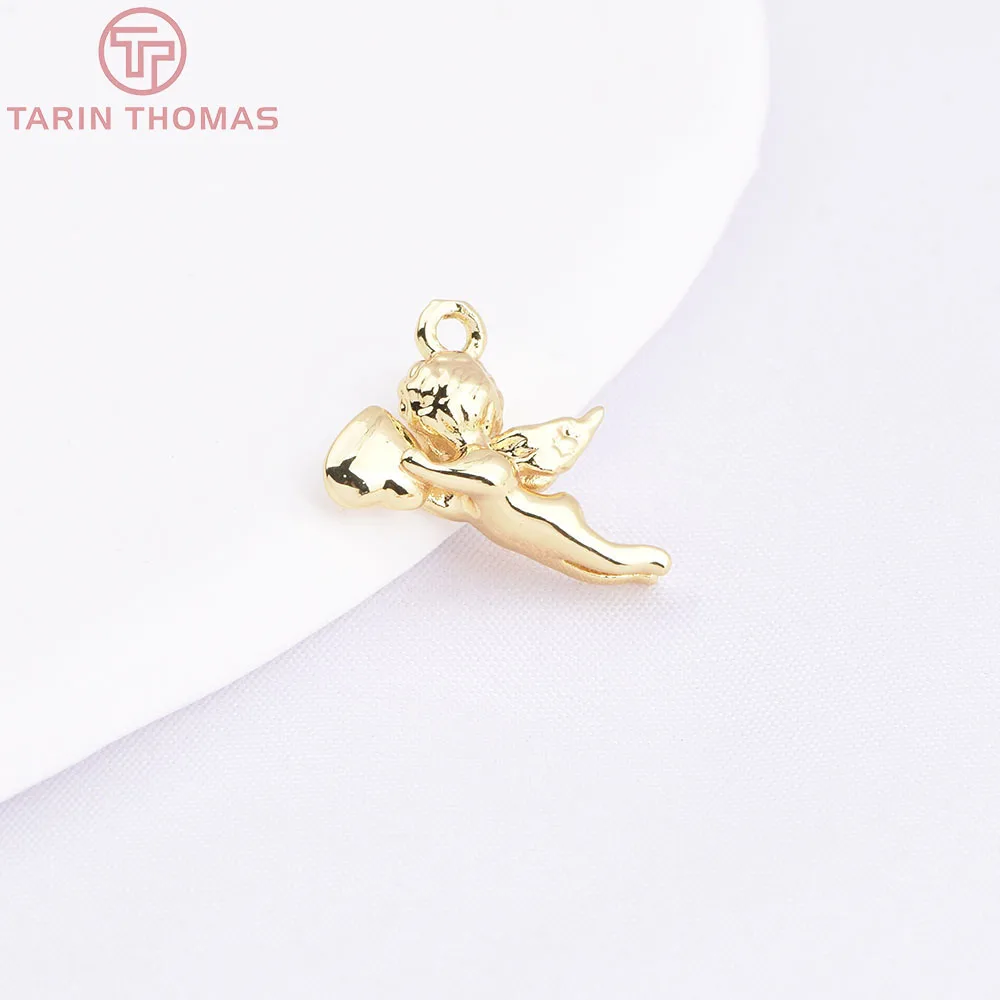 (10810)10PCS 18K Gold Color Plated Brass Heart-shaped Cupid Shaped Pendants Hith Quality Diy Jewelry Making Findings Accessories