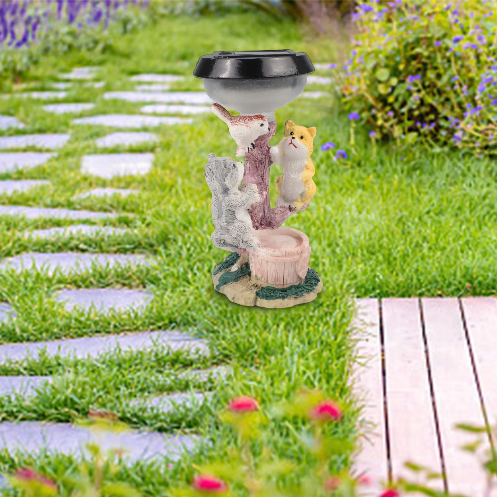 Cat Figurine Animal Statue Garden Welcome Easy Installation Energy Efficiency High-Performance Solar Panel As Shown