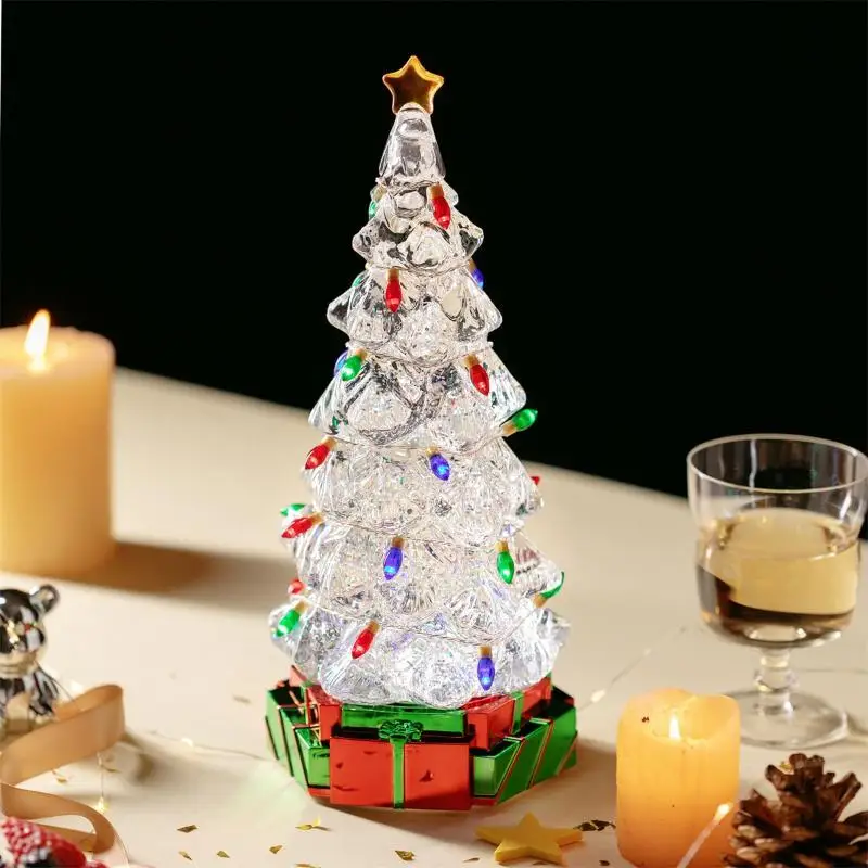 LED Light-Up Christmas Tree Crystal Ball Music Box Ornament – Festive Night Light and Christmas Tree Decor