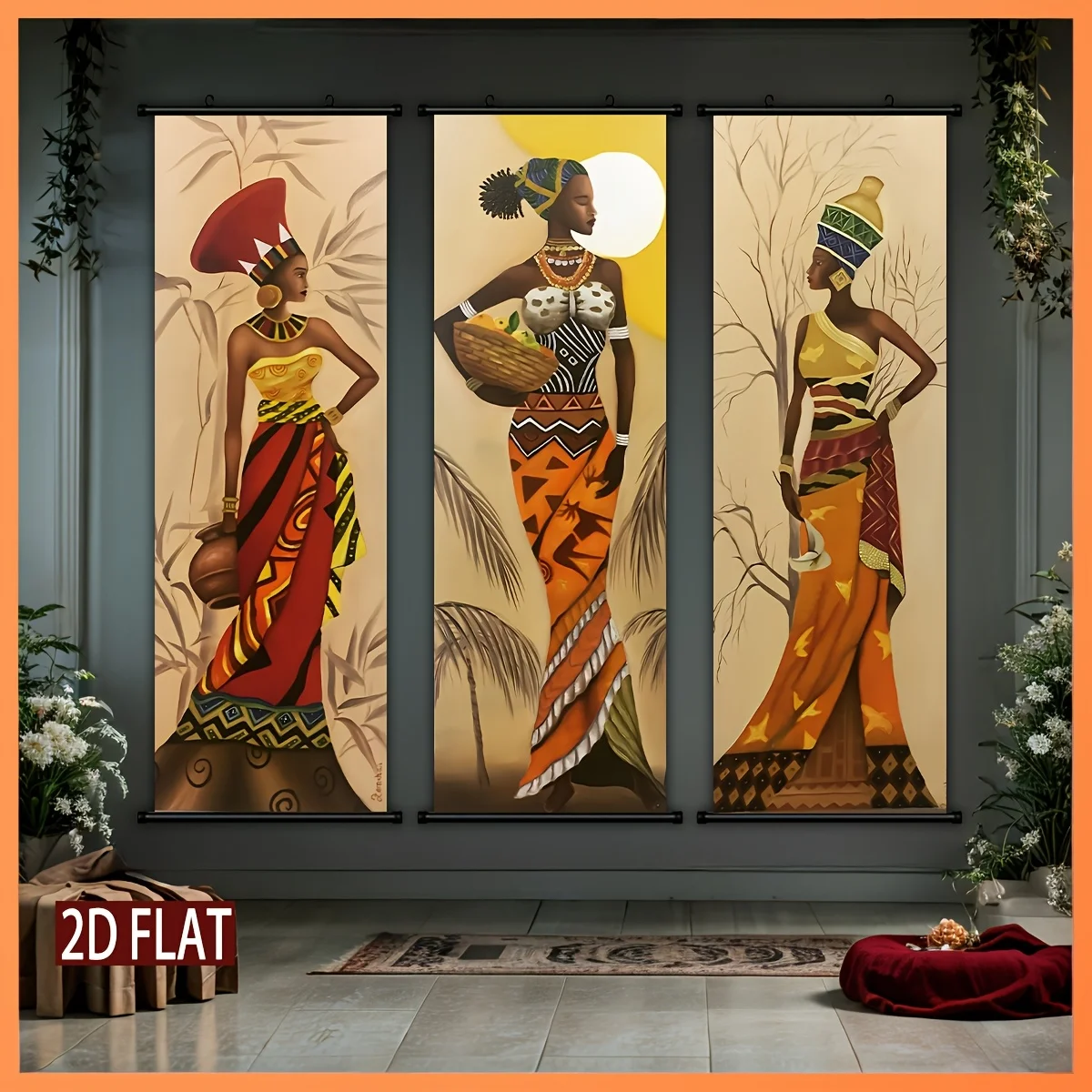VIKAMA African Tribal Women Scroll Tapestry, High Definition Non Fading Wall Scroll Painting for Ethnic Room Decor