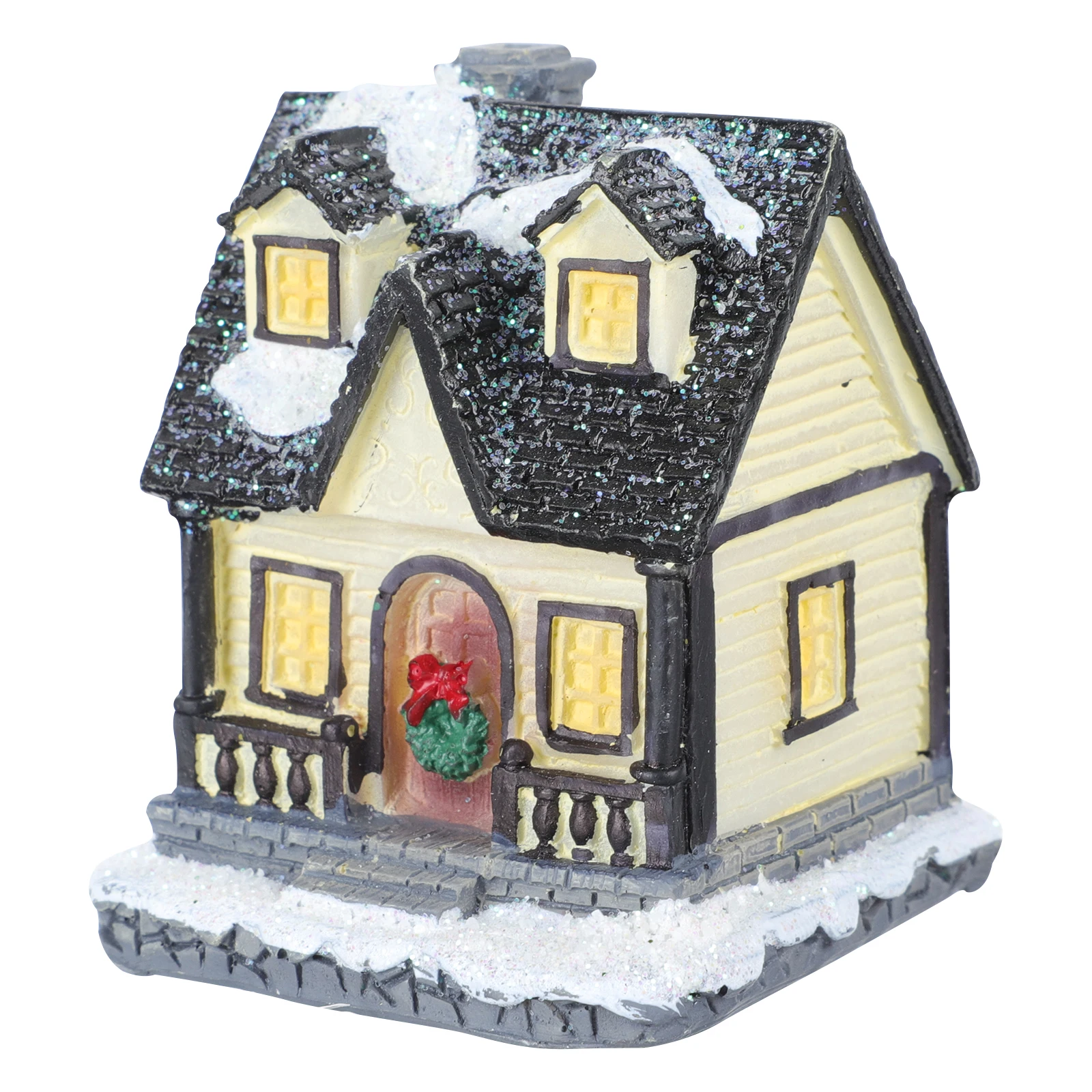 

1pc Mini Christmas House Shaped Decor Resin Desktop Ornament Festive Party Supply Luminous Holiday Gift Micro House