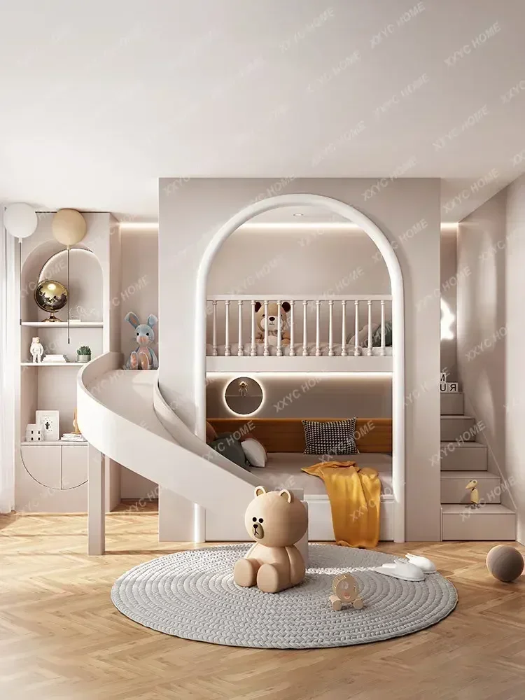 Customized Children's Bed with Sliding Ladder  Tree House-Hole Duplex Attic Lower Bunk  Bed