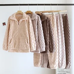 2024 Autumn/Winter Couple Pajama Set Flannel Large Thickened Warm Men's and Women's Long Sleeve Pants Coral Plush Home Fur