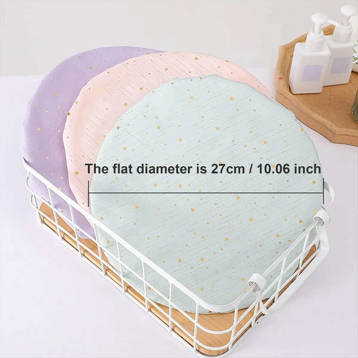 

AB09 4 Pack Waterproof Reusable Shower Cap, Elastic Bathing Shower Hat Double Layers Bathing Hair Cap Bath Cap