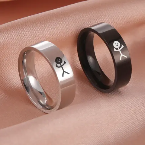 LIKGREAT 스테인레스 스틸 미들 핑거 스틱맨 반지 트렌드 2023, Fuxk You 낙서 반지, 남자 커플용 간단한 힙합 쥬얼리 선물