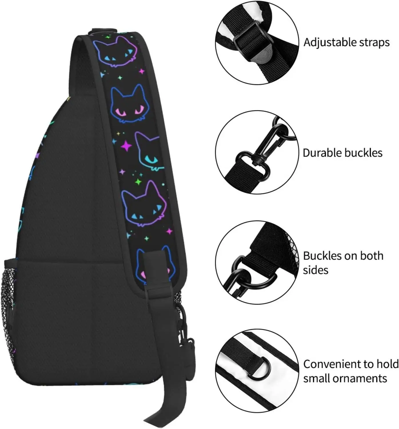 Colorful Cat Sling Bag Crossbody Women Men Travel Chest Backpack Leisure Single Shoulder Bag for Sports Outdoor Running Hiking