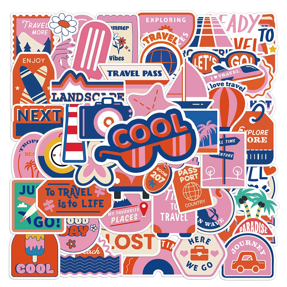 10/30/50 Stück Rosa Reise-Themen Ästhetische Aufkleber Niedliche Graffiti-Sticker Dekoration Scrapbook Laptop Fahrrad Handy Kawaii Aufkleber Spielzeug