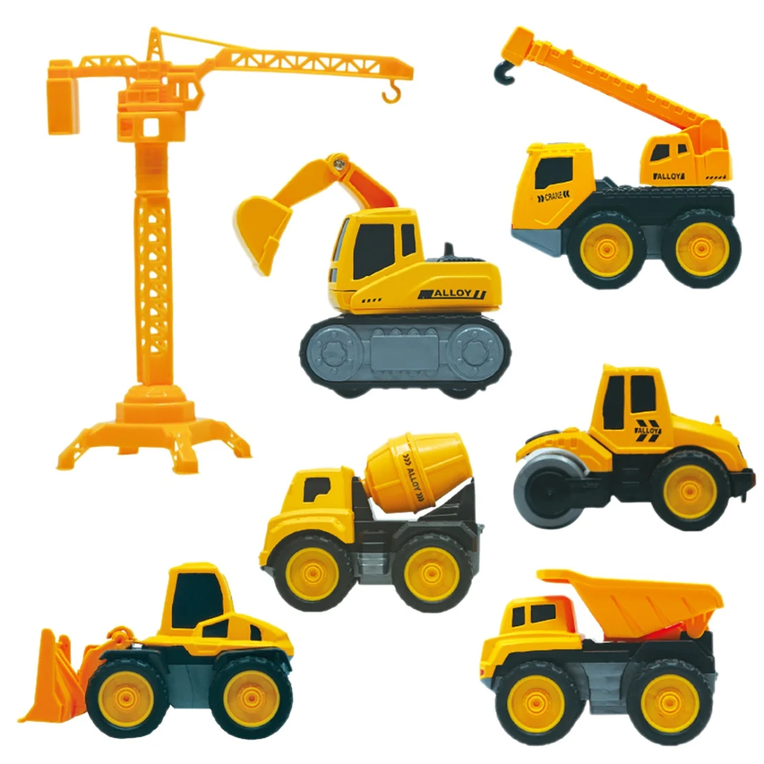 Construction Vehicle Set Ccene Parking Lot Excavator Mixer Truck Tank Truck Model Boy Car Toy Construction Site Oy Set