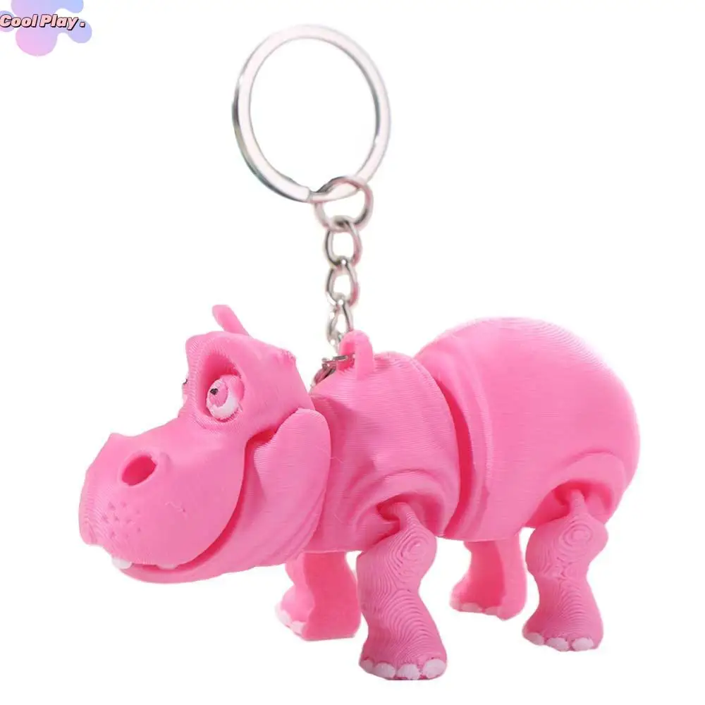 

PLA Pink Hippopotamus Keychain Multi-jointed Animal Crafts 3D Printed Animals Figurine Ornaments Movable