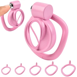 Pink Male Penis Chastity Cage Set Bird Chastity Cage Belt With 5 Size Rings Abstinence Lock Ring Lock Bondage Slave Man Sex Toy