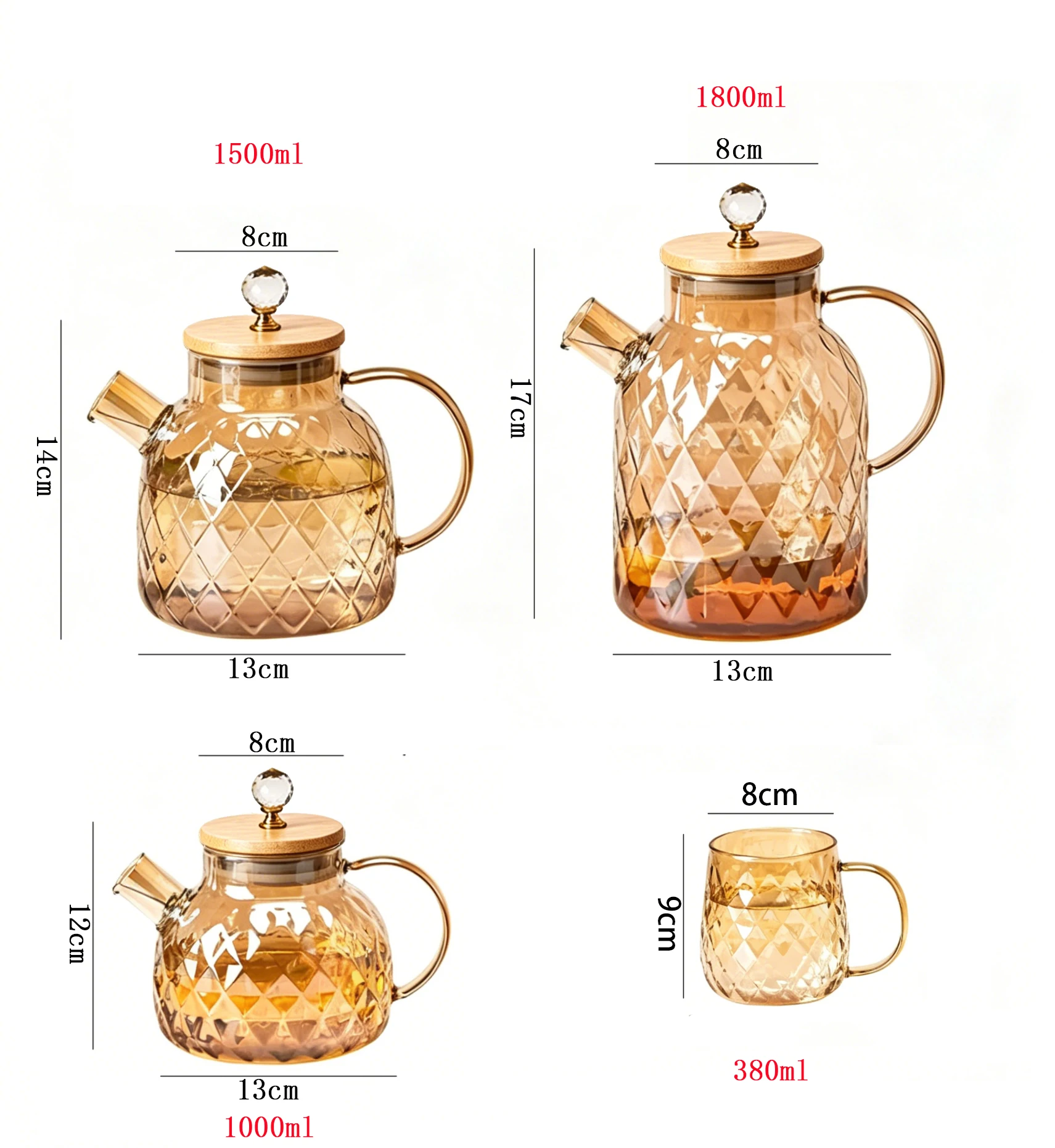 Borosilicate Glass Pitcher With Bamboo Lid & 1/1.5/1.8L Cold Water Jug Heat Resistant Teapot For Iced Tea Fruit Juice Lemonade