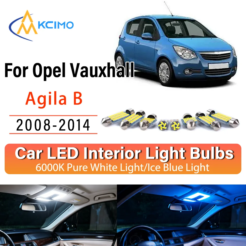 For Opel Vauxhall Agila B 2008-2014 Persistent Glow LED Interior Light Kit Replacement Dome Map Trunk Cabin Lamps Upgrade