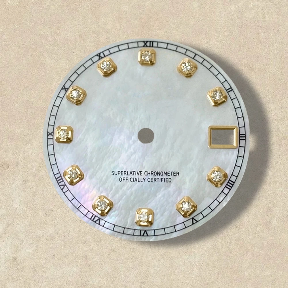 Quadrante con diamanti Fritillaria con logo S da 28,5 mm, adatto al movimento giapponese NH35/NH36/4R/7S, accessori per la modifica dell'orologio di alta qualità