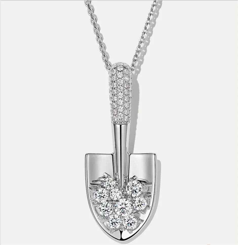 

S925 Silver Cubic Zirconia Trowel Pendant Necklace Women 18K Gold Dainty Trendy Personalized Chokers Necklaces Love Gift For Her