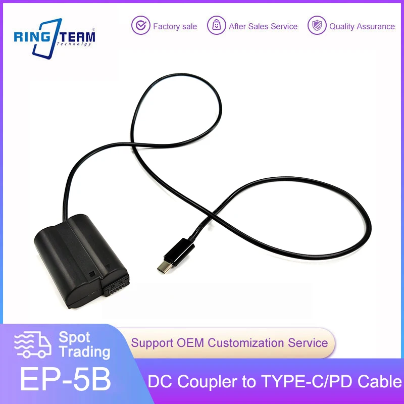 

10X PD USB-C TYPE-C Power Cable to EP-5B DC Coupler EN-EL15 Dummy Bettery for Cameras Z6 Z7 1V1 D7200 D7100 D7000D750 D610 D600