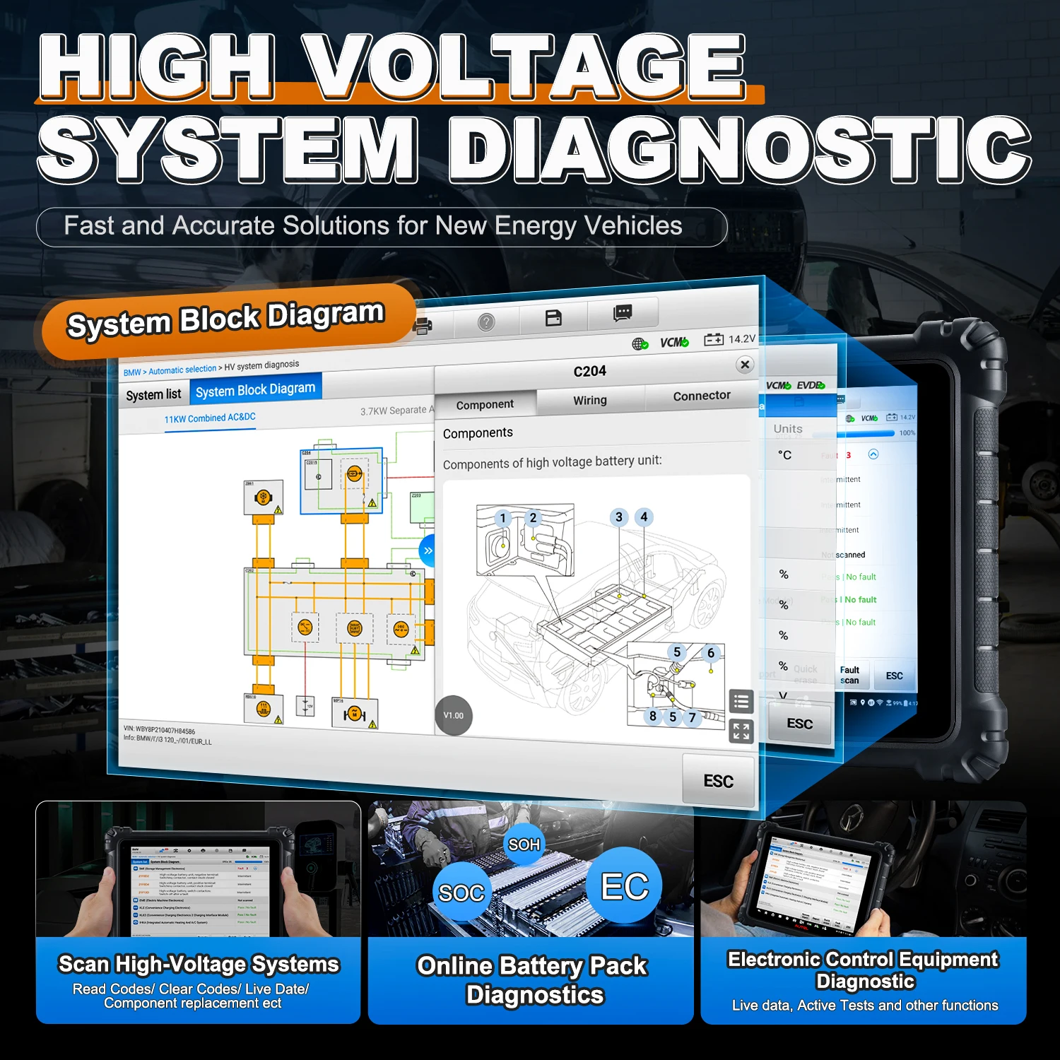 Autel MaxiSys Ultra EV Intelligentes Diagnosegerät 5in1 VCMI ECU-Programmierung Mit EVDiag Kit Hochspannungssystem- & Batterieanalyse – Detail 2
